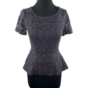 ADDISON New York Crochet Lace Peplum Gray Top Blouse Size M Medium $168